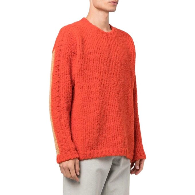 Pull en laine à manches longues et col rond Off-White pour homme, collection automne-hiver 2022, couleur unie, logo brodé, coupe ample, orange