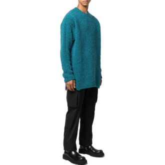 Pull en laine à manches longues et col rond Off-White pour homme, collection printemps-été 2022, couleurs contrastées, bleu Pull en laine à manches longues et col rond Off-White pour homme, collection printemps-été 2022, couleurs contrastées, bleu