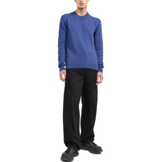 Pull en laine à manches longues et col rond Off-White pour homme FW22, couleur unie, logo brodé, bleu Pull en laine à manches longues et col rond Off-White pour homme FW22, couleur unie, logo brodé, bleu