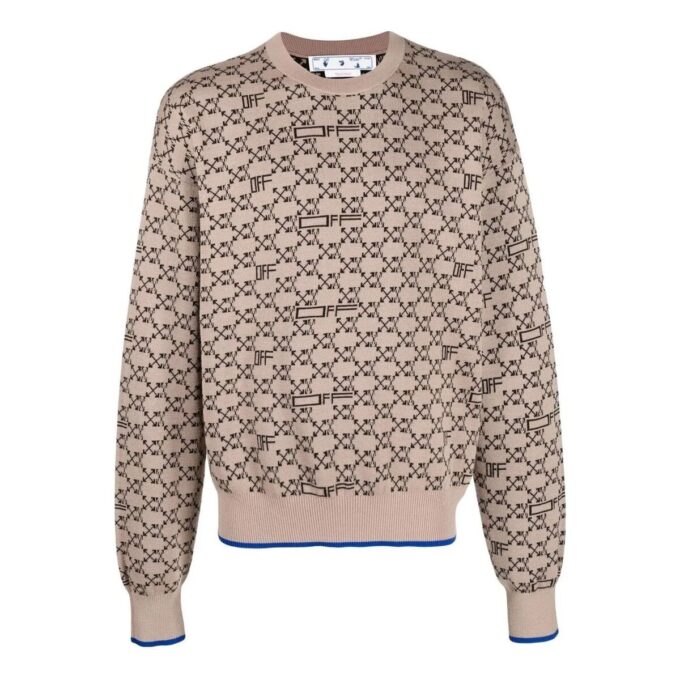 Pull en laine à motif logo et côtes Off-White pour homme, version beige