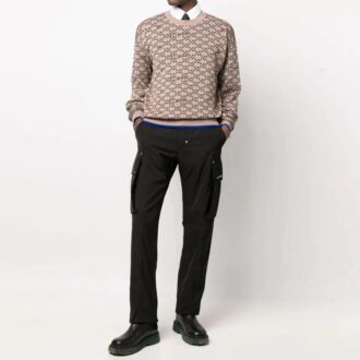 Pull en laine à motif logo et côtes Off-White pour homme, version beige Pull en laine à motif logo et côtes Off-White pour homme, version beige