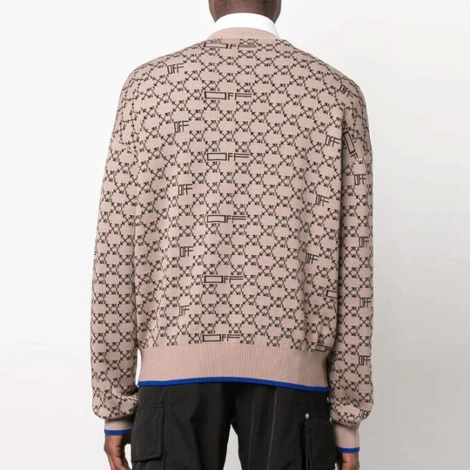 Pull en laine à motif logo et côtes Off-White pour homme, version beige