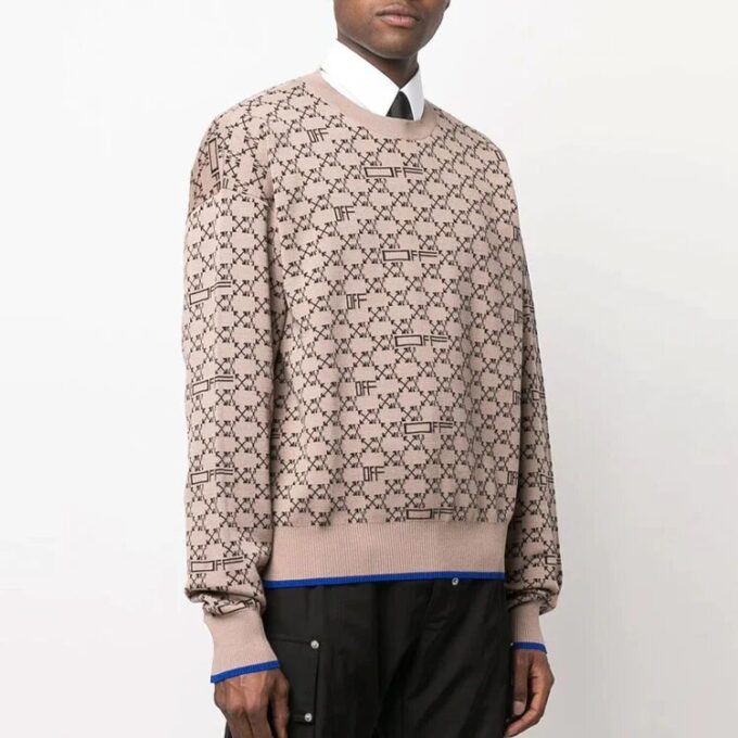Pull en laine à motif logo et côtes Off-White pour homme, version beige