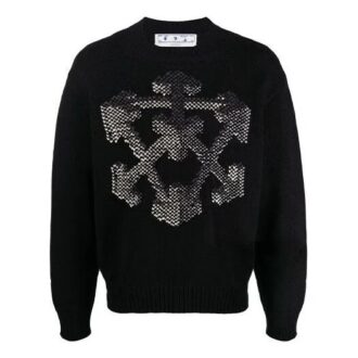 Pull en laine tricoté à motif flèche 3D Off-White pour homme FW21, coupe ample, noir Pull en laine tricoté à motif flèche 3D Off-White pour homme FW21, coupe ample, noir