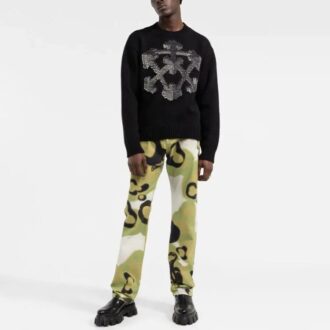 Pull en laine tricoté à motif flèche 3D Off-White pour homme FW21, coupe ample, noir Pull en laine tricoté à motif flèche 3D Off-White pour homme FW21, coupe ample, noir