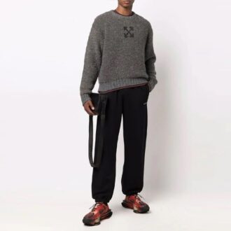 Pull en laine unie à motif Arrows et logo Off-White pour homme, gris Pull en laine unie à motif Arrows et logo Off-White pour homme, gris
