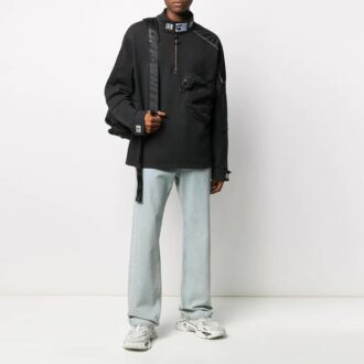 Pull en molleton à demi-fermeture éclair et poche, coupe ample, noir, collection automne-hiver 2021 pour homme Off-White