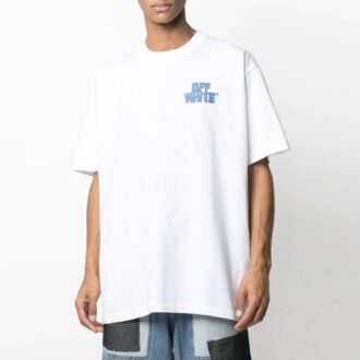 Pull à manches courtes ample avec logo imprimé SS21, blanc