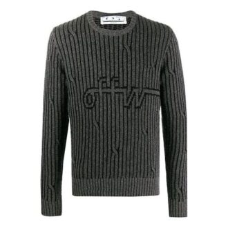 Pull à manches longues en maille intarsia Off-White pour homme, gris