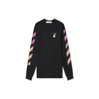 Pull à manches longues noir à rayures diagonales pour homme