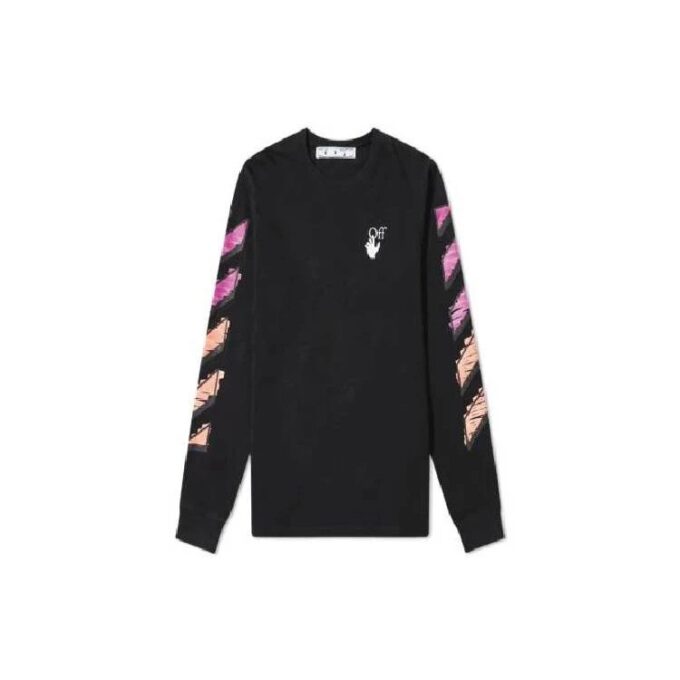 Pull à manches longues noir à rayures diagonales pour homme