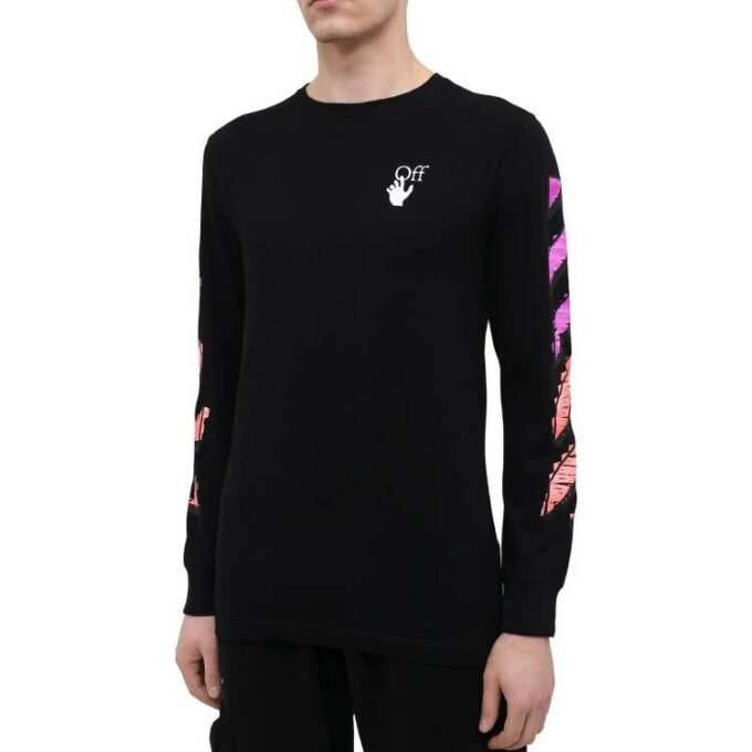 Pull à manches longues noir à rayures diagonales pour homme