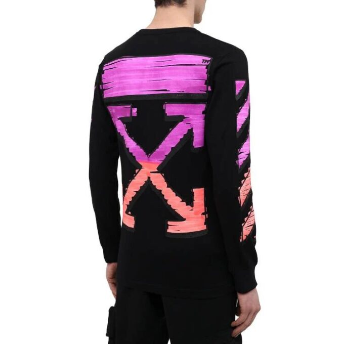 Pull à manches longues noir à rayures diagonales pour homme