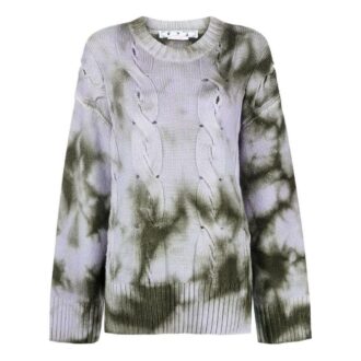 Pull Off-White à mailles torsadées et imprimé tie-dye « Grey Green »