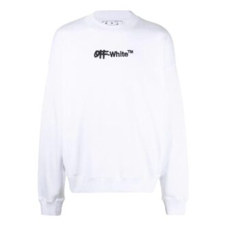 Pull Off-White pour homme FW22 à imprimé alphabétique, col rond et manches longues, version blanche