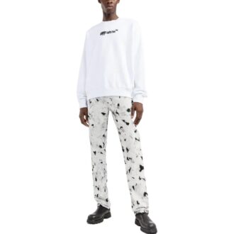 Pull Off-White pour homme FW22 à imprimé alphabétique, col rond et manches longues, version blanche