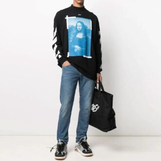 Pull Off-White pour homme SS21 à motif Mona Lisa, noir