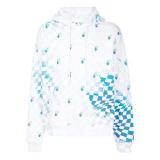 Pull Off-White pour homme SS22 à imprimé logo quadrillé, version à manches longues, bleu et blanc