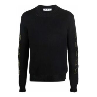 Pull-over à manches longues en laine Off-White pour homme FW21, motif intarsia, noir