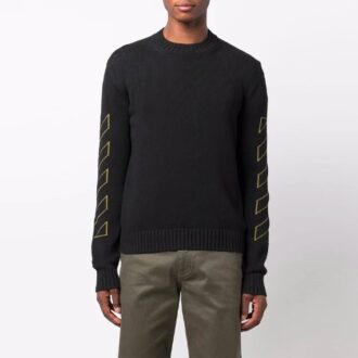 Pull-over à manches longues en laine Off-White pour homme FW21, motif intarsia, noir