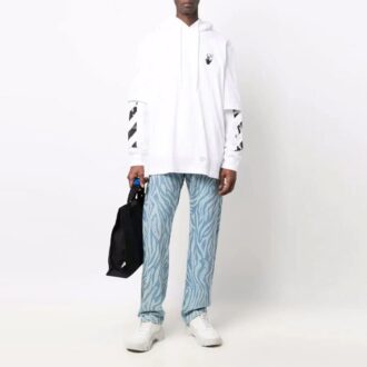 Pull-over Off-White pour homme FW21 à imprimé logo, coupe ample, blanc