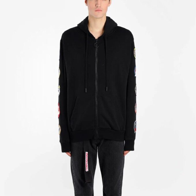 Pull-over pour homme en coton à motif Arrows au dos, fermeture éclair, coupe normale