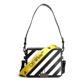 Sac à bandoulière en cuir Off-White noir orné d&rsquo;une micro-étiquette