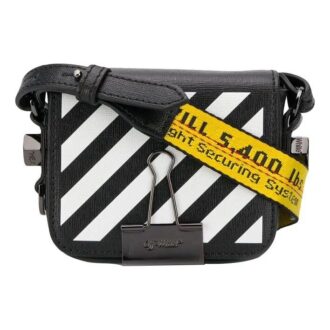 Sac à bandoulière petit format en cuir Off-White avec 20 Binder Clips, noir