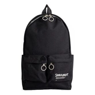 Sac à dos cartable à imprimé alphabétique et slogan, fermeture éclair et multiples poches, noir