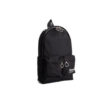 Sac à dos cartable à imprimé alphabétique et slogan, fermeture éclair et multiples poches, noir