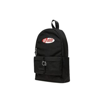 Sac à dos rouge et blanc avec logo et multiples poches, sac d&rsquo;école, noir