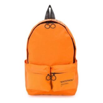 Sac à dos scolaire orange de style industriel à 20 poches avec impression alphabétique et slogan
