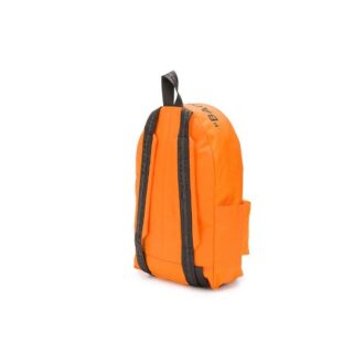 Sac à dos scolaire orange de style industriel à 20 poches avec impression alphabétique et slogan