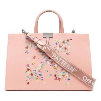 Sac à main Off-White à motif de fleurs et de flèches, rose