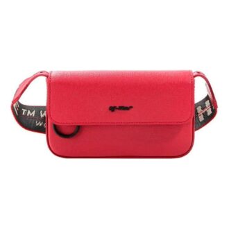 Sac messager en cuir rouge avec bandoulière et logo