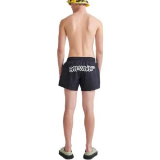 Shorts décontractés droits à taille élastique et logo imprimé Off-White pour homme, collection automne-hiver 2022, version noire Shorts décontractés droits à taille élastique et logo imprimé Off-White pour homme, collection automne-hiver 2022, version noire