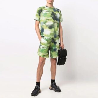 Shorts de sport en tricot à logo Off-White pour homme, coupe ample, vert