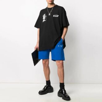 Shorts de sport imprimés logo, coupe ajustée, bleu