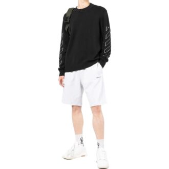 Shorts de sport à taille élastique avec logo imprimé, couleur unie, version blanche