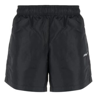 Shorts droit noir à taille élastique et logo imprimé Off-White pour homme SS22 Shorts droit noir à taille élastique et logo imprimé Off-White pour homme SS22