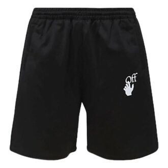 Shorts droit à taille élastique et imprimé logo Off-White pour homme, collection printemps-été 2022, version standard, noir Shorts droit à taille élastique et imprimé logo Off-White pour homme, collection printemps-été 2022, version standard, noir