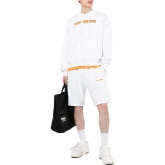 Shorts droit à taille élastique et imprimé logo unicolore Off-White pour homme, blanc Shorts droit à taille élastique et imprimé logo unicolore Off-White pour homme, blanc