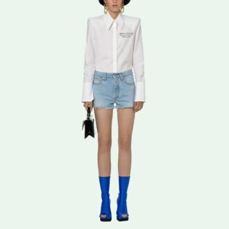 Shorts en denim délavé avec logo Off-White, version ordinaire, bleu Shorts en denim délavé avec logo Off-White, version ordinaire, bleu
