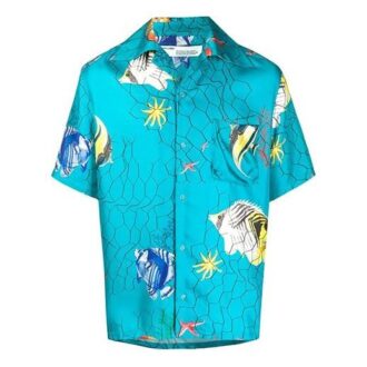 SS20 Chemise à shorts en résille bleue avec nœud