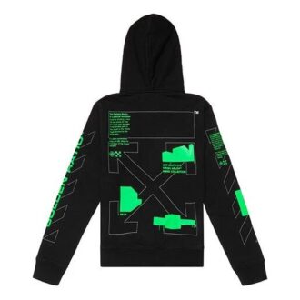 SS20 Sweat-shirt à capuche noir avec croquis d’Arrows dans le dos, logo pour homme, coupe normale