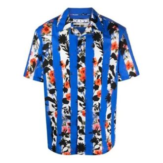 SS21 Chemise à manches courtes à rayures et imprimé floral, version bleue