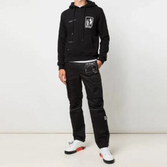 SS21 Imprimé à capuche, manches longues, coupe ample, noir