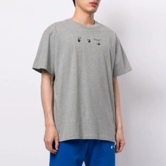 SS21 Imprimé logo Col rond Shorts Manches courtes Coupe ample Gris