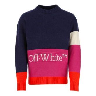SS21 Logo color block, col rond, manches longues, bleu