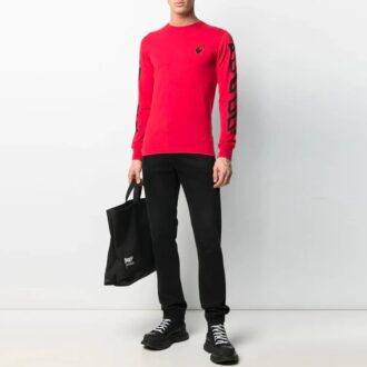 SS21 Motif géométrique, manches longues, coupe ajustée, rouge